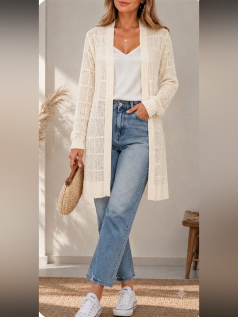 Calvin Klein Open Knit Metallic Shimmer Cardigan- Size M